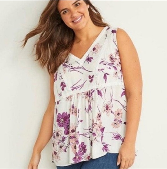Lane Bryant Floral Lace Sleeveless Gauze Boho Top Blouse Size 18 - Picture 1 of 7